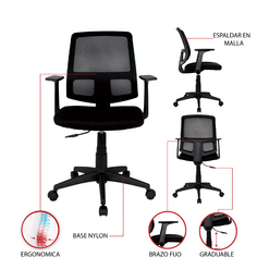 silla de oficina ergonomica guamal base nylon brazo fijo sin cabecero 2