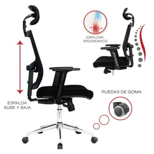 silla de oficina hawai presidente premium ergonomica graduable en altura con apoyo lumbar 4